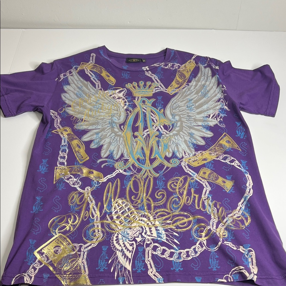 Christian Audigier Purple Tee with Gold and Blue